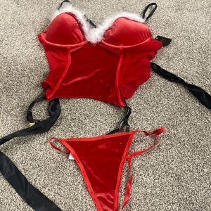 Christmas Lingerie Bra Bustier Set Red Velvet 3X Red